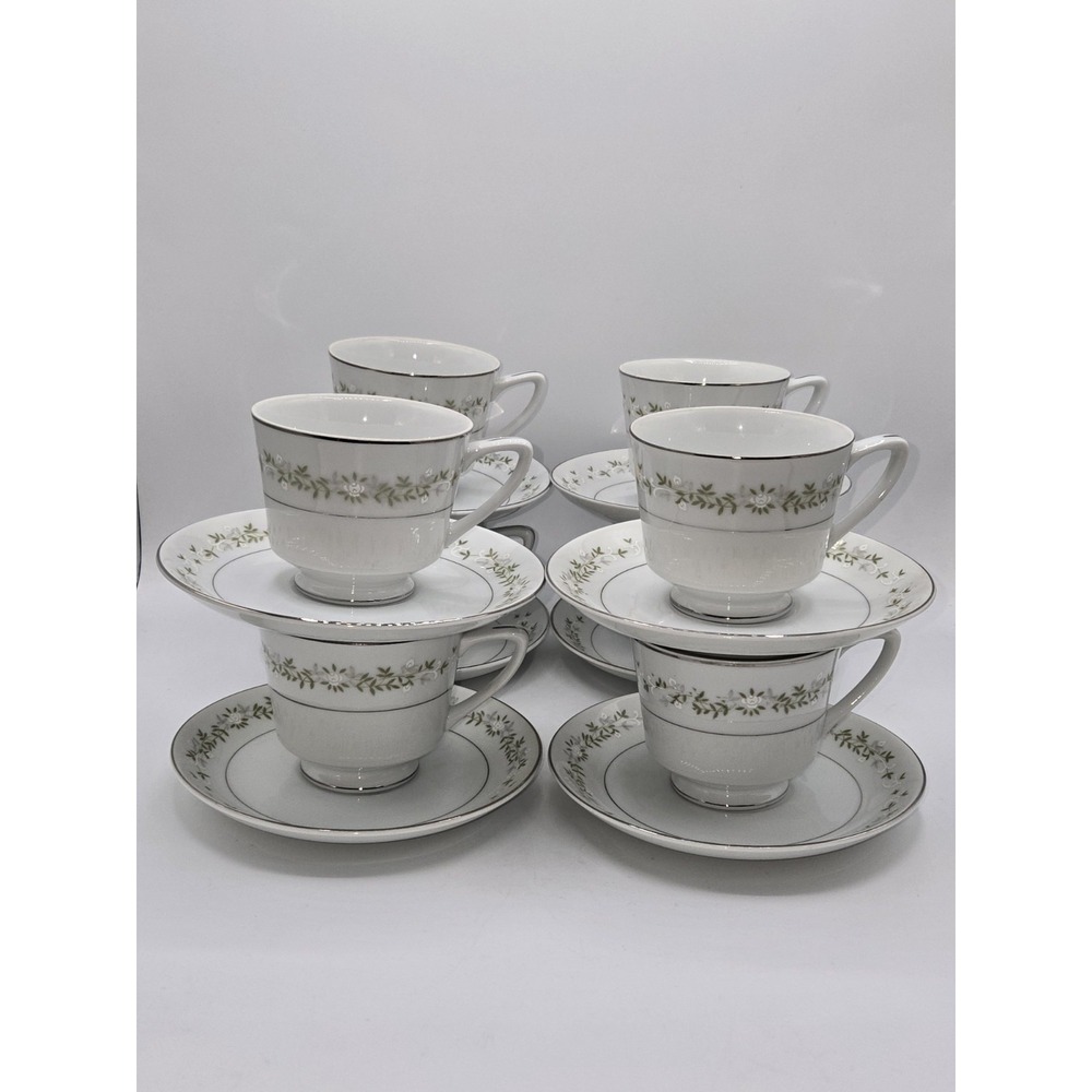 Berkeley House June Bride 6150 Japan 8 Cup & Saucer Sets Fine China Silver Trim